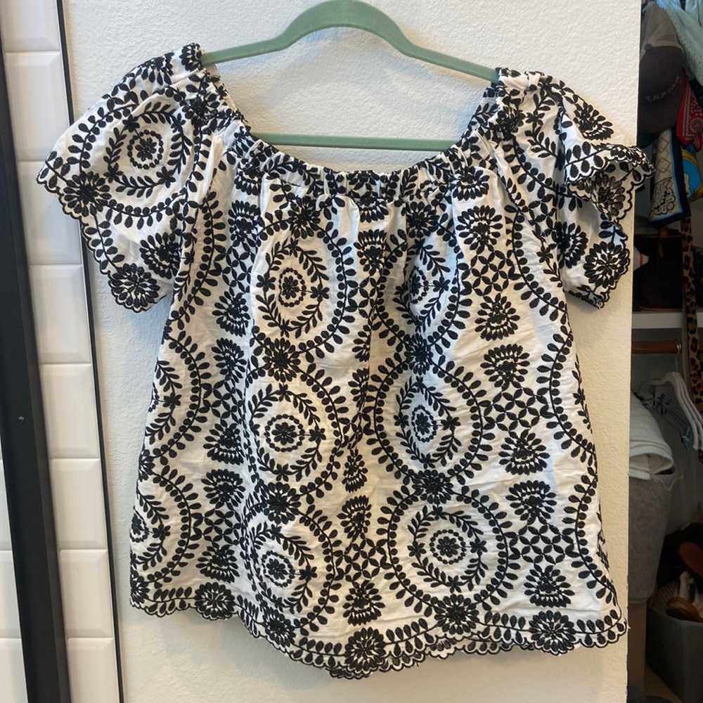 Black and white off the shoulder embroidered top